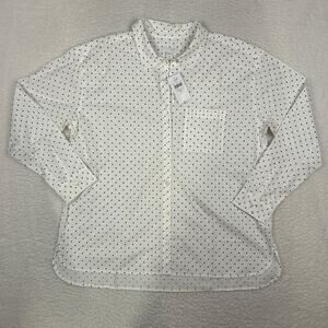 J Jill Top Womens M Polka Dot Long Sleeve Button Down Office Preppy Pocket NEW
